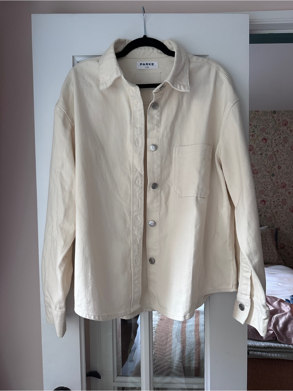 parke cream denim shirt jacket sz L/XL